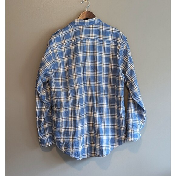 Brooks Brothers Size Large Linen Shirt Mens Blue Plaid Roll Tab Epaulets Irish - Picture 7 of 7